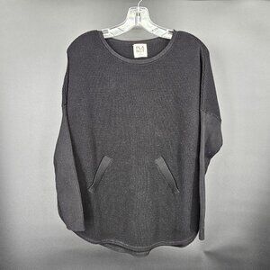 Planet by Lauren G Sweater Womens One Size Black Waffle Knit Thermal Pocket
